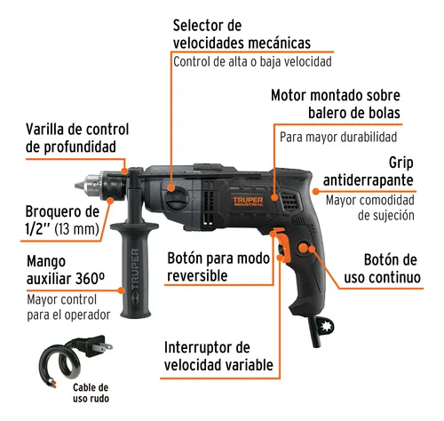REF 103068 TRALADRO/DESTORNILLADOR DE 1/2" 800 W 2 VELOCIDADES, INDUSTRIAL MARCA TRUPER
