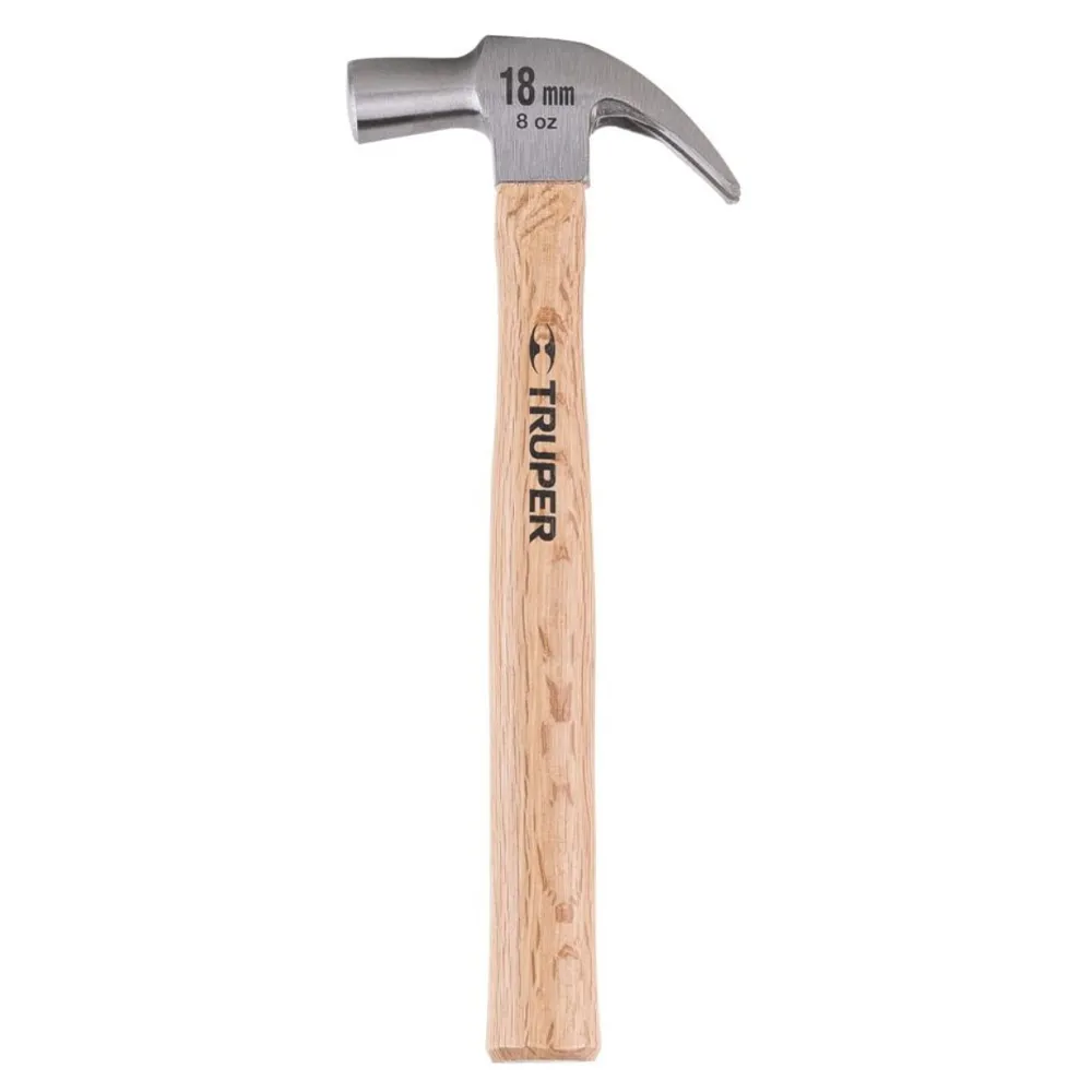 REF 10554 MARTILLO CABEZA CONICA 18 MM UÑA CURVA, MANGO MADERA MARCA TRUPER