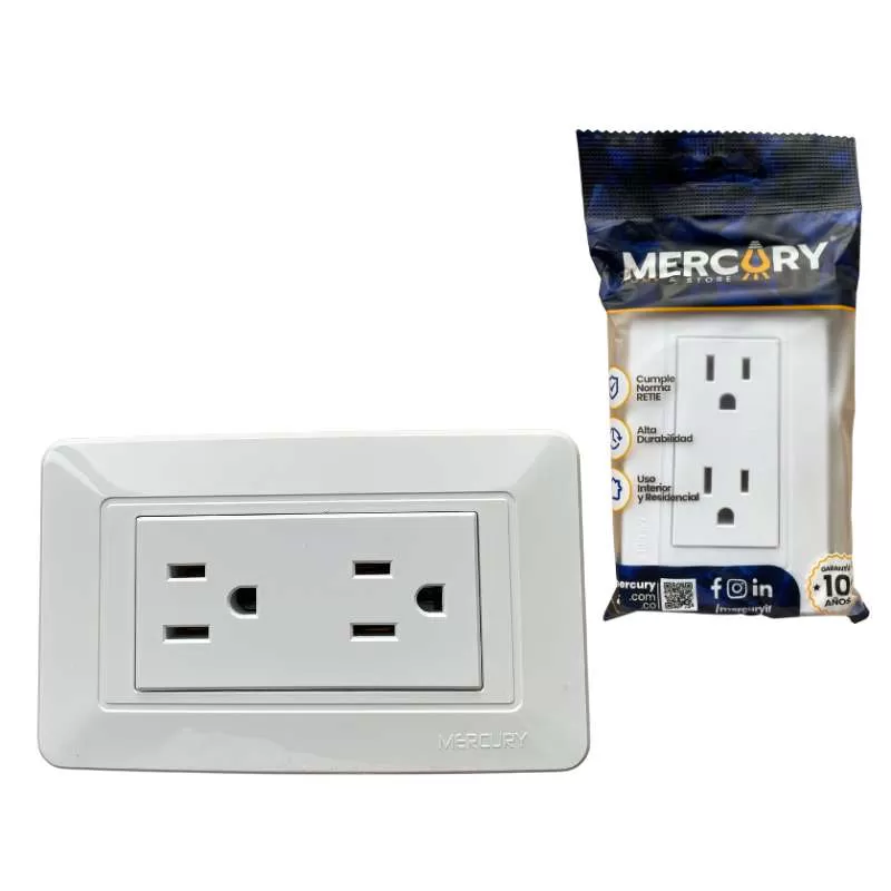 REF ETI11 TOMA CORRIENTE DOBLE CON POLO A TIERRA LINEA ECO MARCA MERCURY